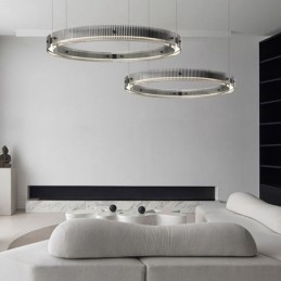 Wisząca lampa 60+80CM podwójne koło szklane oświetlenie sufitowe bezstopniowo ściemnialne z pilotem