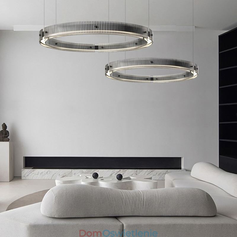 Wisząca lampa 60+80CM podwójne koło szklane oświetlenie sufitowe bezstopniowo ściemnialne z pilotem
