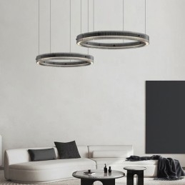 Wisząca lampa 60+80CM podwójne koło szklane oświetlenie sufitowe bezstopniowo ściemnialne z pilotem