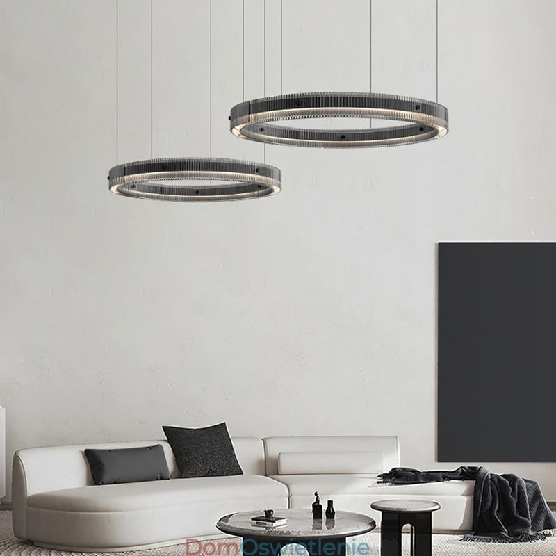 Wisząca lampa 60+80CM podwójne koło szklane oświetlenie sufitowe bezstopniowo ściemnialne z pilotem
