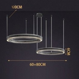 Wisząca lampa 60+80CM podwójne koło szklane oświetlenie sufitowe bezstopniowo ściemnialne z pilotem
