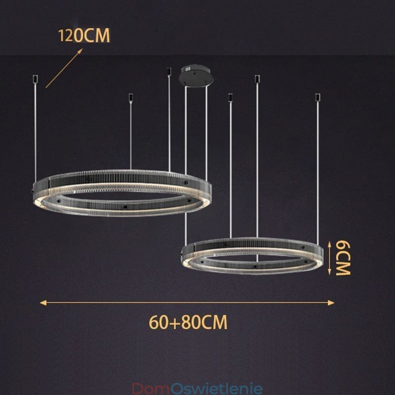 Wisząca lampa 60+80CM podwójne koło szklane oświetlenie sufitowe bezstopniowo ściemnialne z pilotem