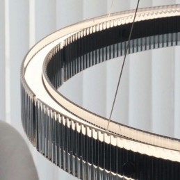Wisząca lampa 60+80CM podwójne koło szklane oświetlenie sufitowe bezstopniowo ściemnialne z pilotem
