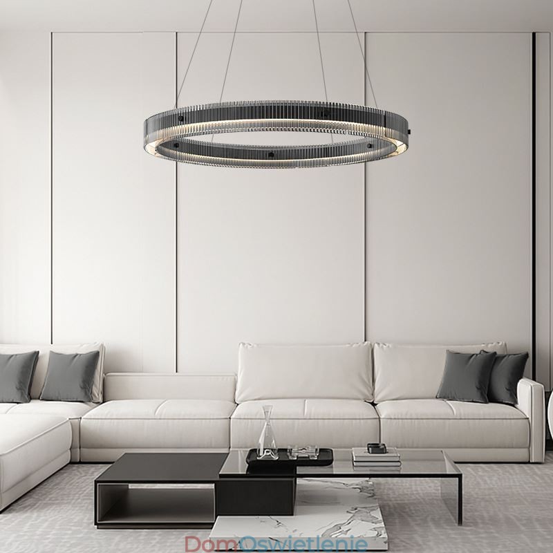 Szklana lampa wisząca 60 80CM okrągła lampa sufitowa bezstopniowa ściemnialna z pilotem