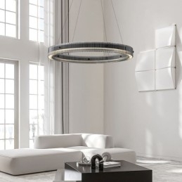 Szklana lampa wisząca 60 80CM okrągła lampa sufitowa bezstopniowa ściemnialna z pilotem