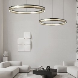 Szklana lampa sufitowa 60+80CM okrągła dekoracja podwójna okrągła lampa wisząca trójchromatyczna ściemnialna