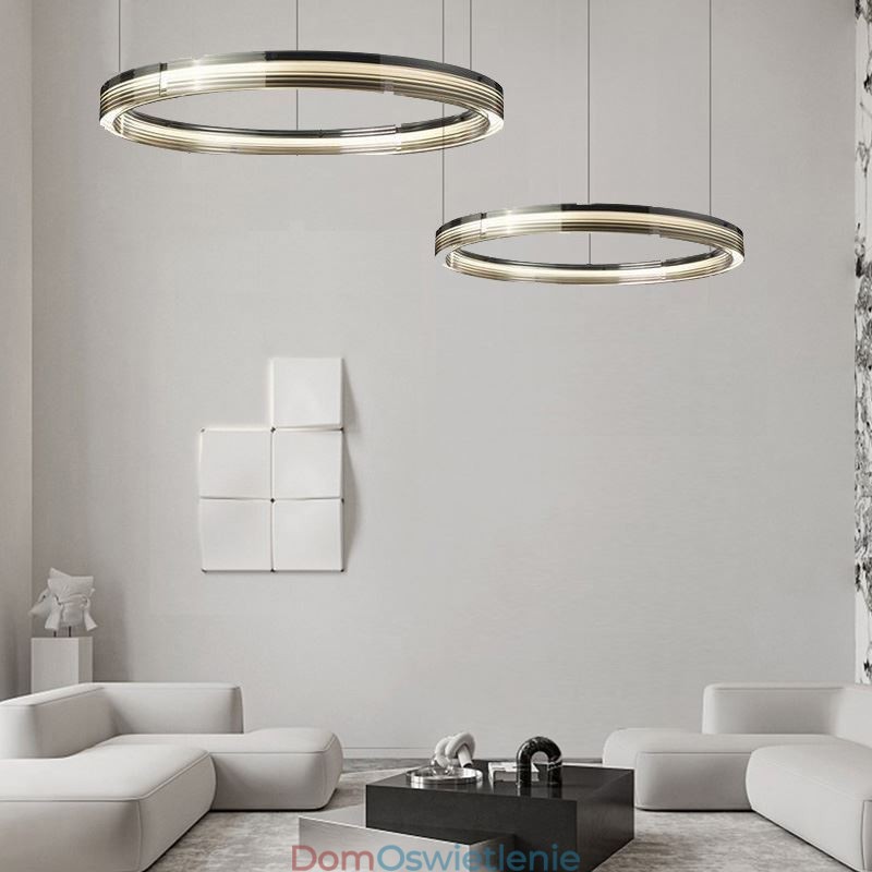 Szklana lampa sufitowa 60+80CM okrągła dekoracja podwójna okrągła lampa wisząca trójchromatyczna ściemnialna