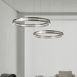 Szklana lampa sufitowa 60+80CM okrągła dekoracja podwójna okrągła lampa wisząca trójchromatyczna ściemnialna