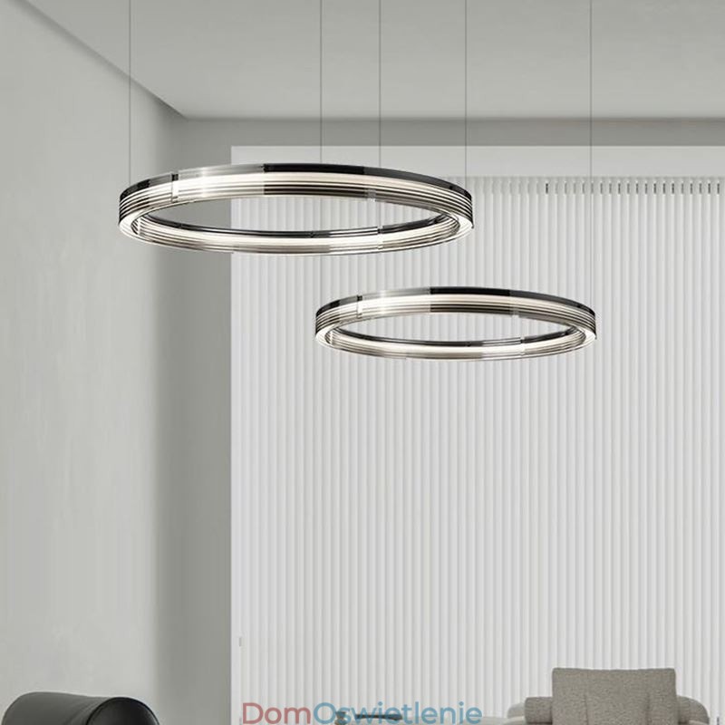 Szklana lampa sufitowa 60+80CM okrągła dekoracja podwójna okrągła lampa wisząca trójchromatyczna ściemnialna