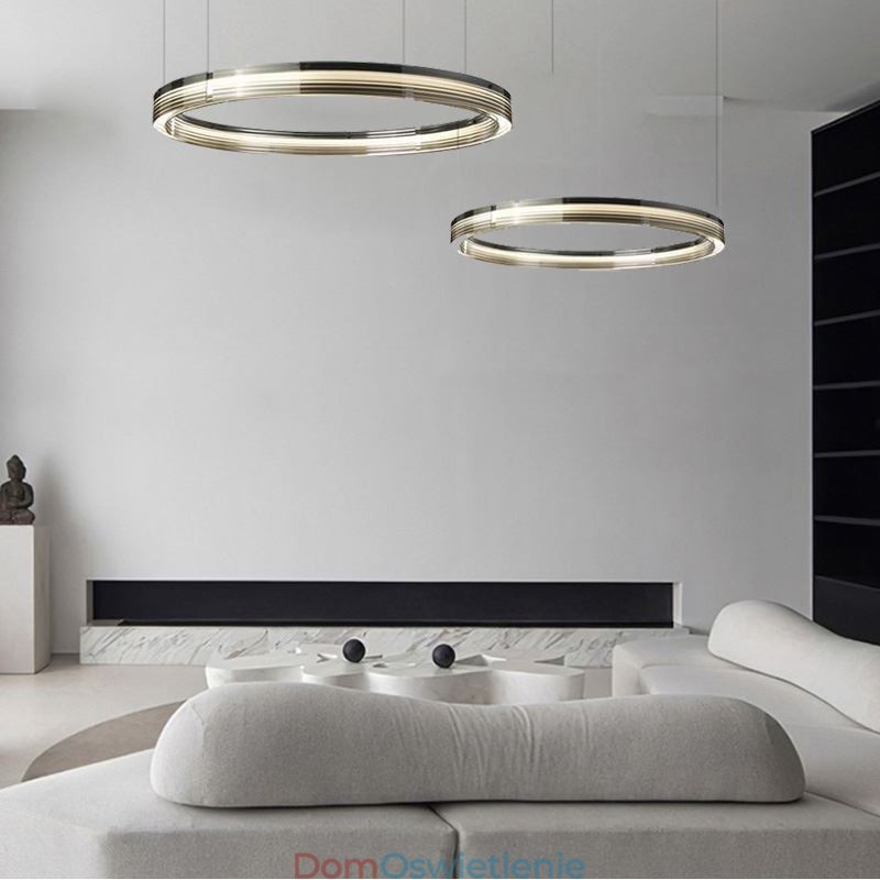 Szklana lampa sufitowa 60+80CM okrągła dekoracja podwójna okrągła lampa wisząca trójchromatyczna ściemnialna