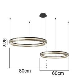 Szklana lampa sufitowa 60+80CM okrągła dekoracja podwójna okrągła lampa wisząca trójchromatyczna ściemnialna