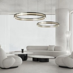 Szklana lampa sufitowa 60+80CM okrągła dekoracja podwójna okrągła lampa wisząca trójchromatyczna ściemnialna