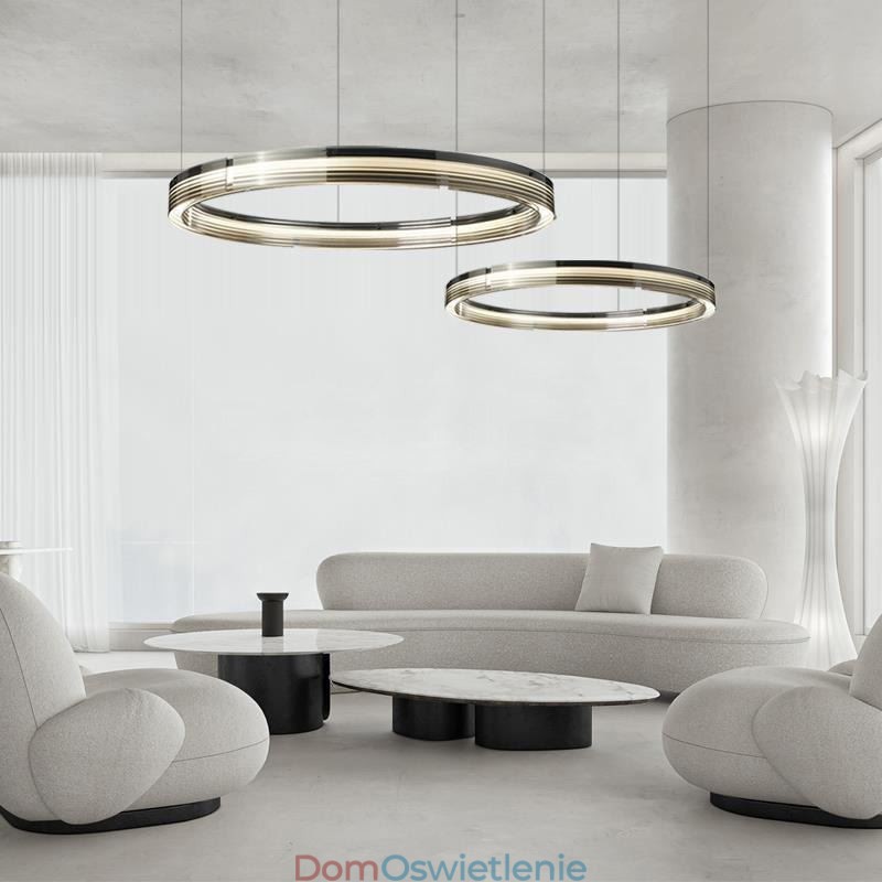 Szklana lampa sufitowa 60+80CM okrągła dekoracja podwójna okrągła lampa wisząca trójchromatyczna ściemnialna