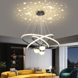 Prosta lampa wisząca z kutego żelaza, silikonowa, trzy okręgi, lampa sufitowa