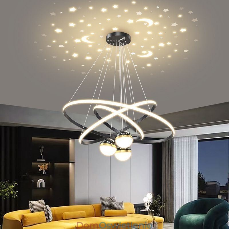 Prosta lampa wisząca z kutego żelaza, silikonowa, trzy okręgi, lampa sufitowa