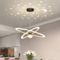 Wisząca lampa z kutego żelaza, akrylowa, gwiaździsta lampa sufitowa w kształcie pierścienia