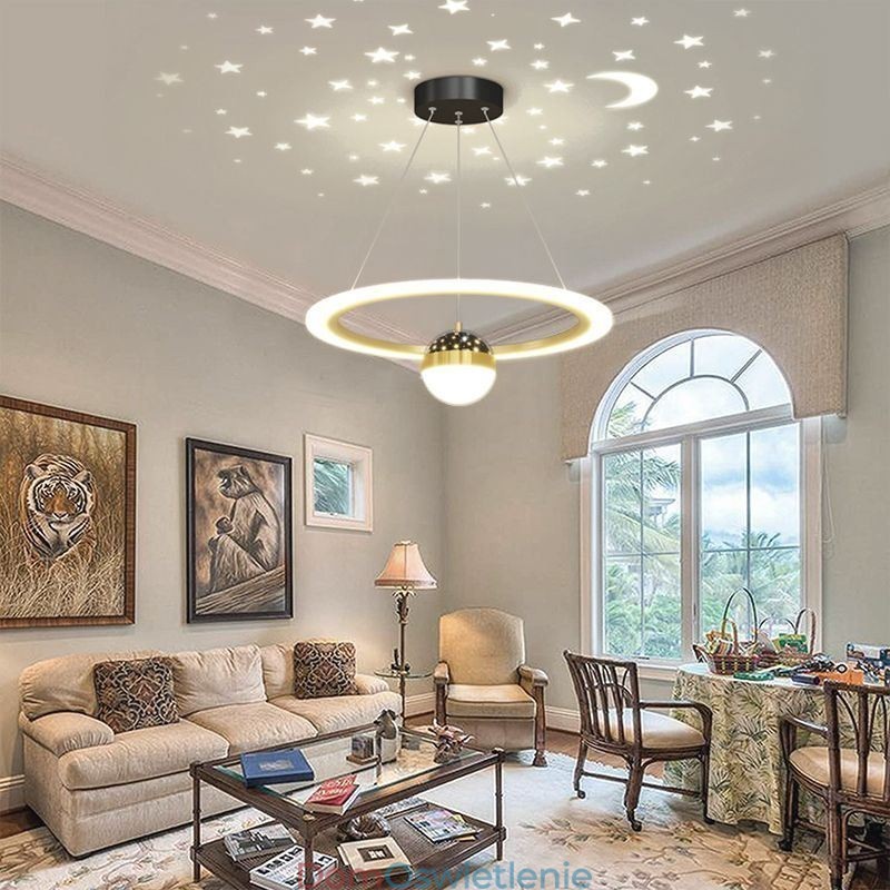 Wisząca lampa minimalistyczna z kutego żelaza, akrylowa lampa sufitowa w kształcie gwiazdy