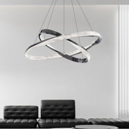 Wisząca lampa z kutego żelaza, akrylowy pierścień, podwójne koło, lampa sufitowa