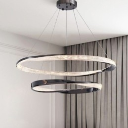 Wisząca lampa z kutego żelaza, akrylowy pierścień, podwójne koło, lampa sufitowa
