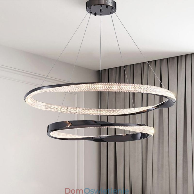 Wisząca lampa z kutego żelaza, akrylowy pierścień, podwójne koło, lampa sufitowa