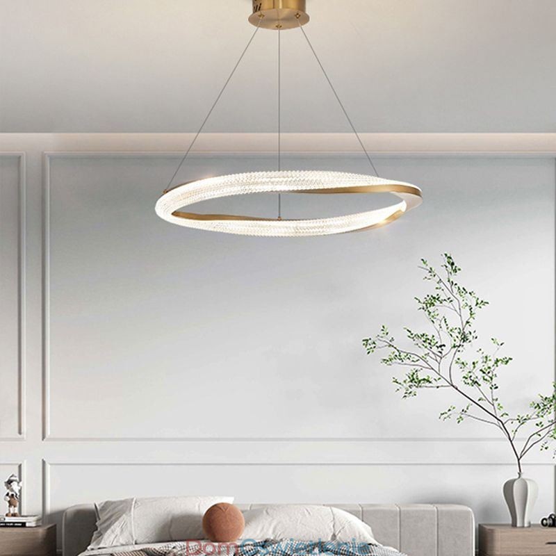 Wisząca lampa z kutego żelaza, akrylowy pierścień, pojedyncze koło, lampa sufitowa