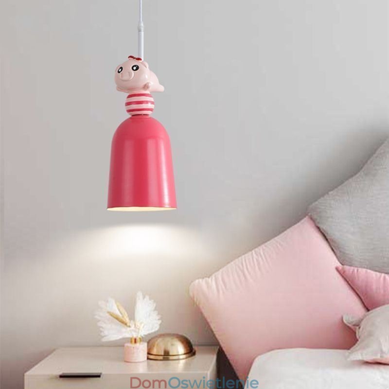 Nowoczesna lampa wisząca z kutego żelaza, różowa żywica, lampa sufitowa Piggy