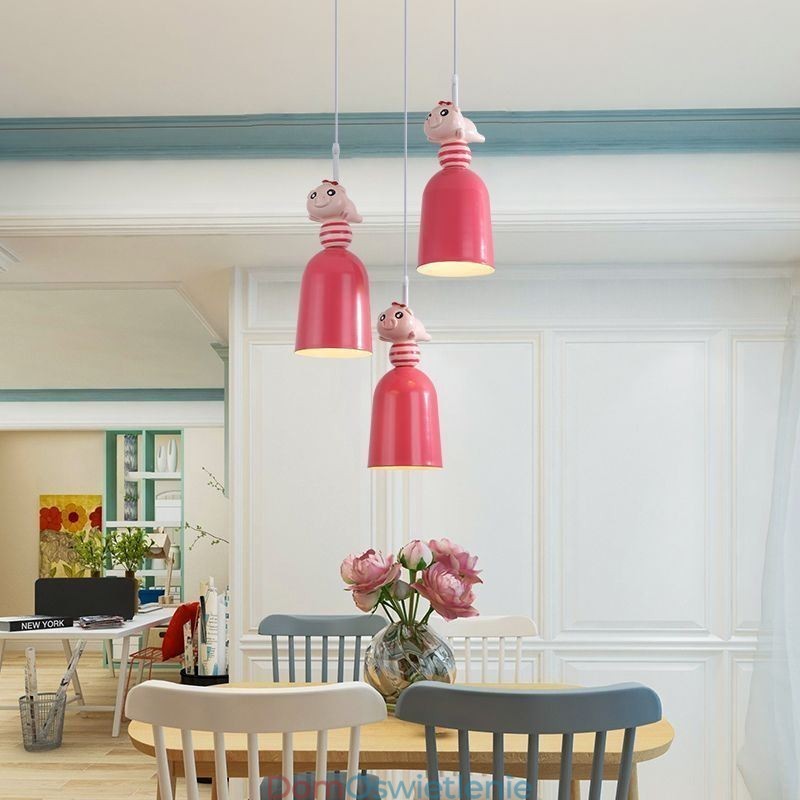Nowoczesna lampa wisząca z kutego żelaza, różowa żywica, lampa sufitowa Piggy