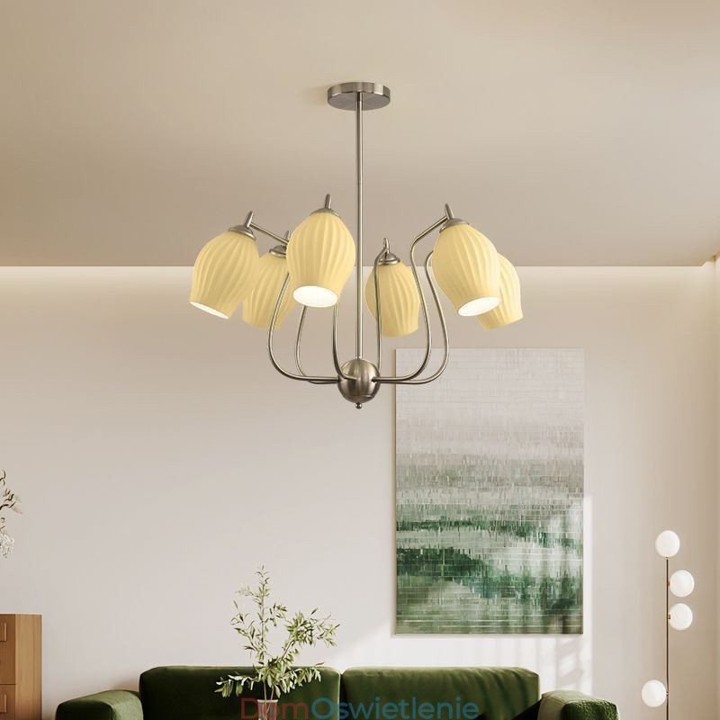 Nordic Wisząca Lampa Kreatywna Kute Żelazo Piasek Nikiel Kwiat Pręcik Sufitowa Lampa