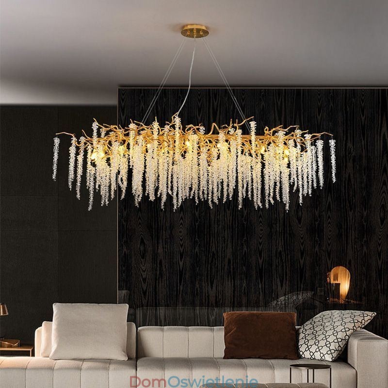 Nordic Wisząca Lampa Złota Gałąź G9 Szklany Żyrandol