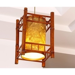 Retro Lampion Drewniany Żyrandol Bambusowy