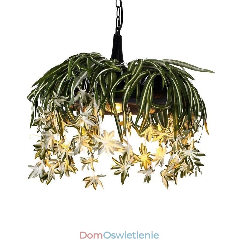 Domowa lampa wisząca w stylu industrialnym, sztuczna roślina, dekorowany żyrandol