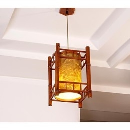 Retro Lampion Drewniany Żyrandol Bambusowy