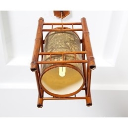 Retro Lampion Drewniany Żyrandol Bambusowy