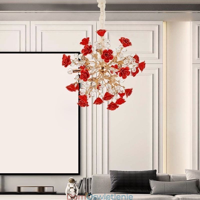 Luksusowa lampa wisząca Ceramiczny czerwony żyrandol kwiatowy