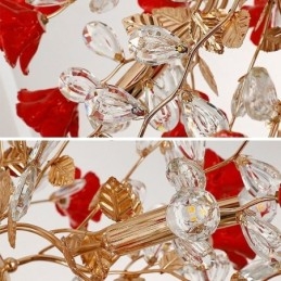 Luksusowa lampa wisząca Ceramiczny czerwony żyrandol kwiatowy