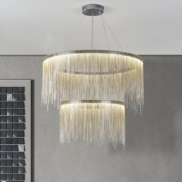 Luksusowa lampa wisząca z frędzlami, okrągły żyrandol