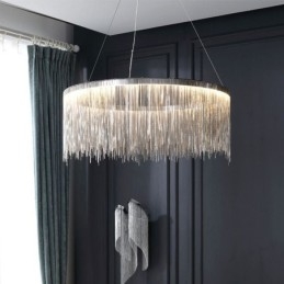 Luksusowa lampa wisząca z frędzlami, okrągły żyrandol