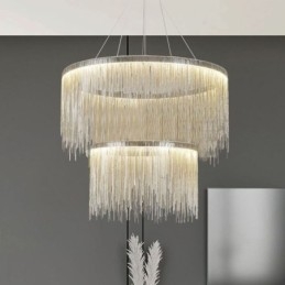 Luksusowa lampa wisząca z frędzlami, okrągły żyrandol