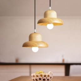 Japońska lampa wisząca z drewna, lampa wisząca w kształcie kapelusza