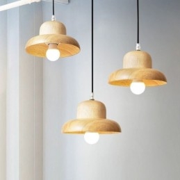 Japońska lampa wisząca z drewna, lampa wisząca w kształcie kapelusza