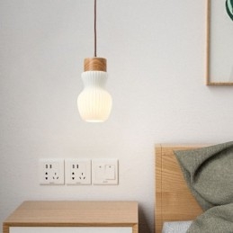 Japońska lampa wisząca z drewna, szklany czajnik, lampa wisząca