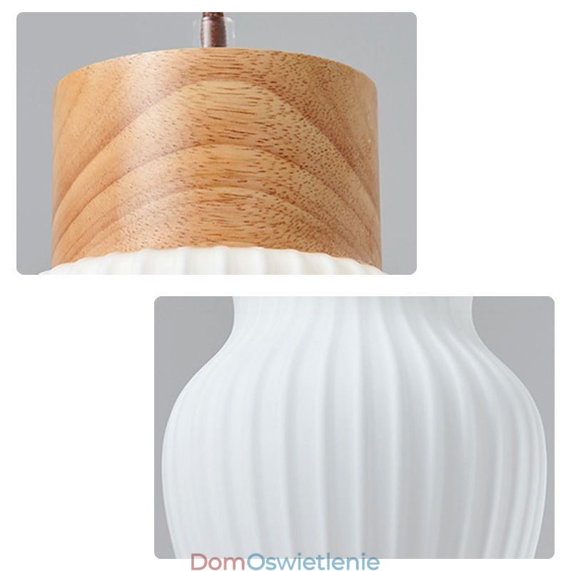 Japońska lampa wisząca z drewna, szklany czajnik, lampa wisząca