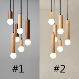 Japońska lampa wisząca z drewna 6 świateł wisząca lampa
