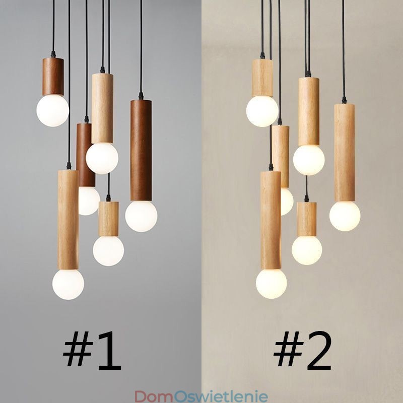 Japońska lampa wisząca z drewna 6 świateł wisząca lampa