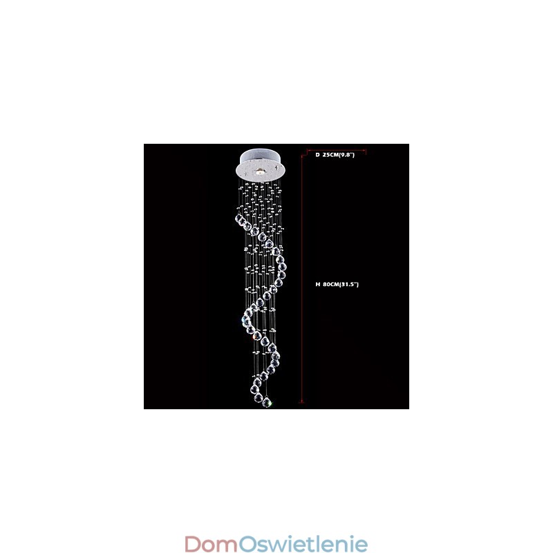 Kryształowa lampa wisząca żyrandol oświetlenie 1 światła srebrny Canpoy przezroczysty K9 kryształowe lampy sufitowe Helix H80CM