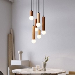 Japońska lampa wisząca z drewna 6 świateł wisząca lampa