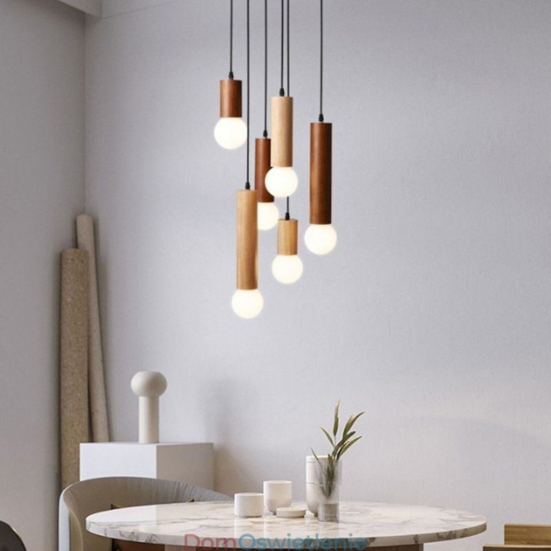 Japońska lampa wisząca z drewna 6 świateł wisząca lampa