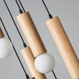 Japońska lampa wisząca z drewna 6 świateł wisząca lampa