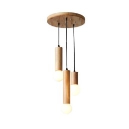 Japońska lampa wisząca z drewna 3 światła, lampa wisząca