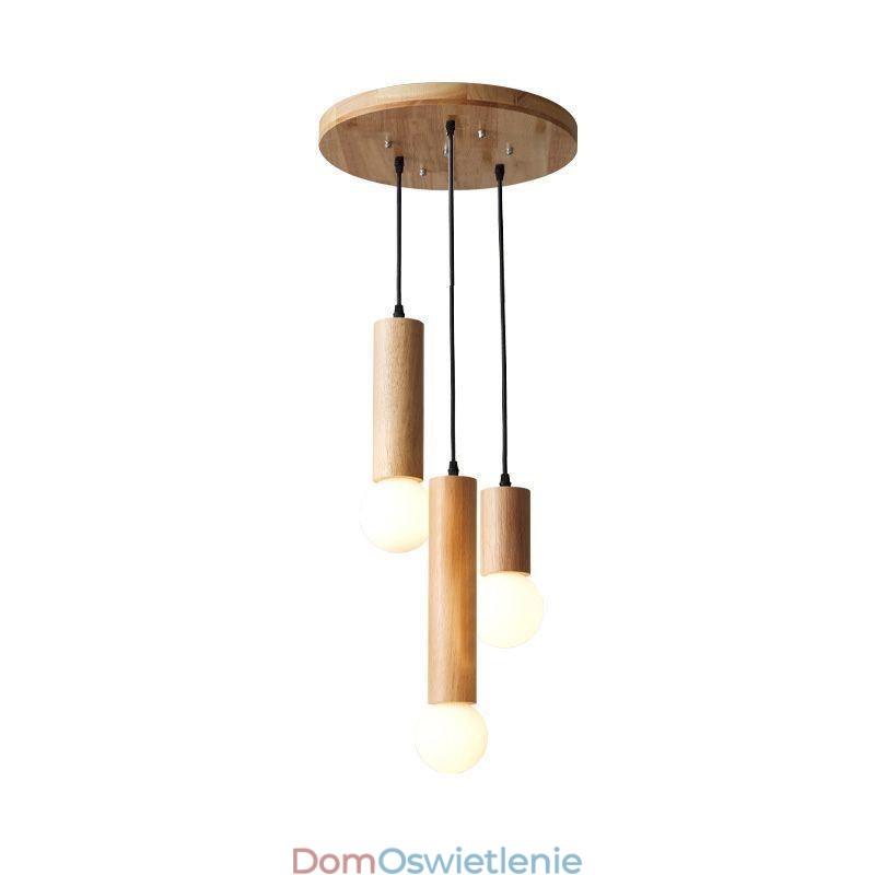 Japońska lampa wisząca z drewna 3 światła, lampa wisząca